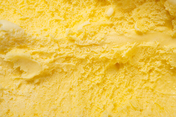 top view pineapple flavor ice cream had been scooped as background and texture at horizontal composition