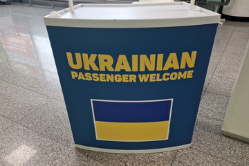 ukrainian passenger welcome airport sign