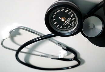 close-up stethoscope and blood pressure monitor  