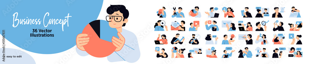 Canvas Prints set of business people illustrations. flat design vector concepts of business management, online com