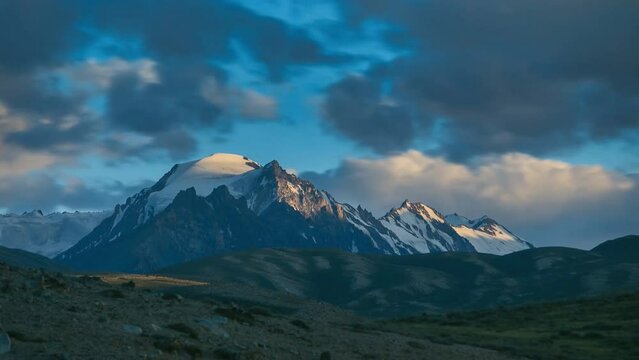 Beautiful mountain scenery in Karakorum at sunset while trekking to K2 Base Camp, Pakistan. (time-lapse)