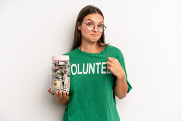 pretty woman looking arrogant, successful, positive and proud. volunteer and donation concept