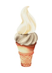 Chocolate vanilla two tone ice cream watercolor vector on white background