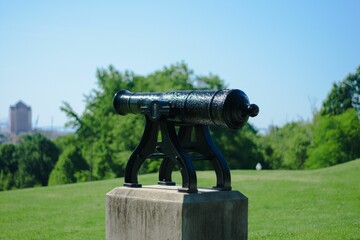 Beautiful shot of a War cannon at Patterson Park in Baltimore, Maryland on blurred background