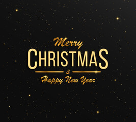 Black background with gold letters with gold confetti. Christmas card.