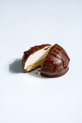 chocolate marshmallow on white background, hard light