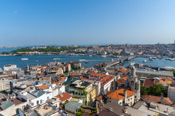 Views from the Galata Tower to the city of Istanbul, with its mosques and its most emblematic buildings