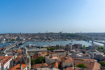 Fototapeta na wymiar Views from the Galata Tower to the city of Istanbul, with its mosques and its most emblematic buildings