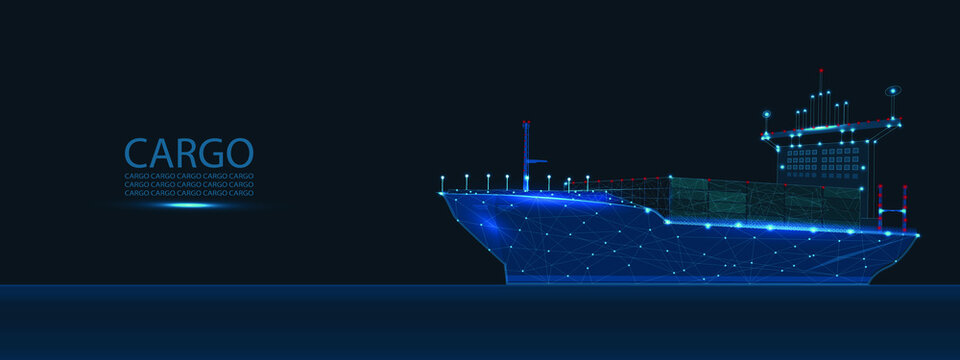 Wireframe Cargo ship with containers vector illustration.