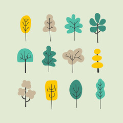 Tree hand drawn doodle cartoon. Simple trees 