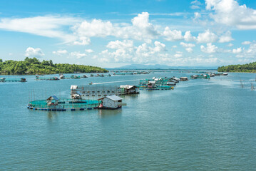 Anda, Pangasinan, Philippines - A multitude of circular milk fish pens along the Kakiputan Channel.