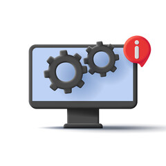 Computer service 3d icon with gears and info icon. Vector illustration