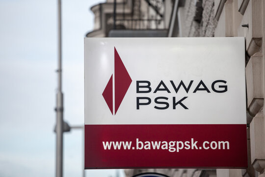 VIENNA, AUSTRIA - NOVEMBER 6, 2019: Bawag PSK logo in front of their office for Vienna. Bawag PSK is an Austrian retail and commercial bank, the fourth largest in the country