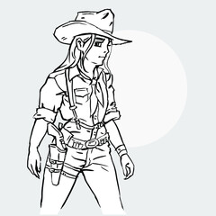 cowboy with gun art vector for card illustration background
