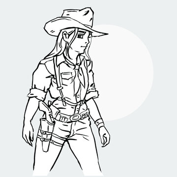 cowboy with gun art vector for card illustration background