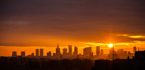 Obraz na płótnie Canvas Panorama centrum Warszawy - Zachód słońca 