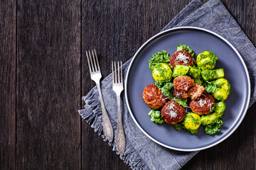 finnish beef meatballs with potatoes and pesto