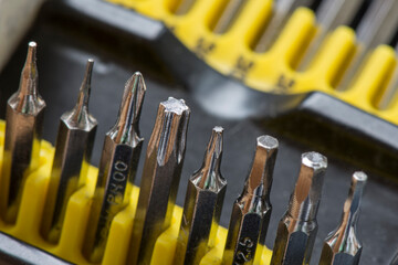 Fototapeta premium Set of heads for screwdriver (bits). A set of small screwdrivers.