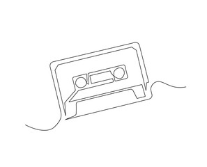 Obraz premium Continuous line art of cassette tape ribbon. Outline drawing of music device. Sketch cassette tape one line vector illustration.