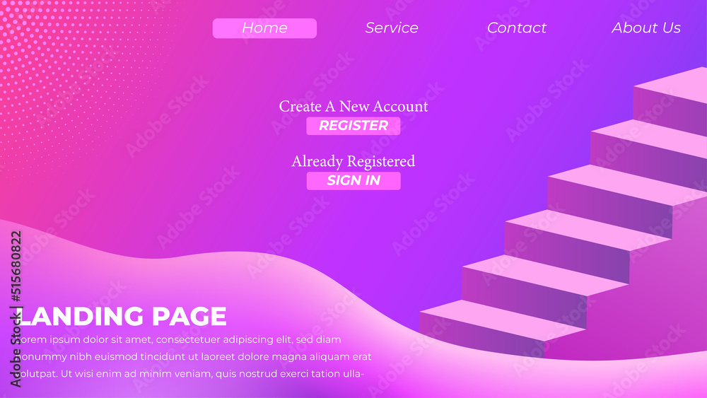 Wall mural landing page template created with simple 3d ladder and 3d wave object on background