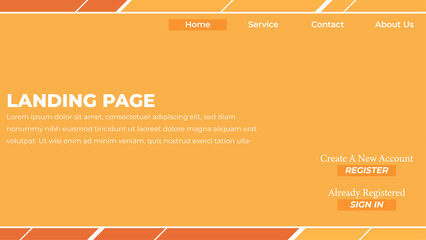 Landing Page template created with orange background with diagonal white lines.