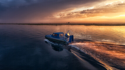 Naklejka premium aeroplane at sunset. summer day