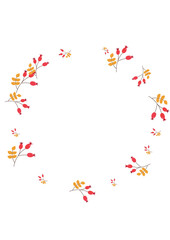 Pink Berries Background White Vector. Herb Forest Template. Green Leaves Agriculture. September Frame. Leaf Decorative.