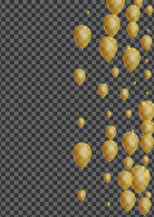 Yellow Toy Background Transparent Vector. Balloon Inflatable Border. Golden Sphere Helium. Surprise Reflection Design.