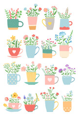 Flowers in cup summer spring set vector