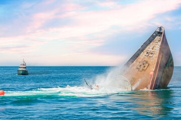 Old rusty ship sinking in Delaware Bay during the daytime
