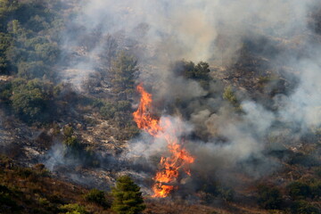 Fire in the mountains on the border of Israel and Lebanon