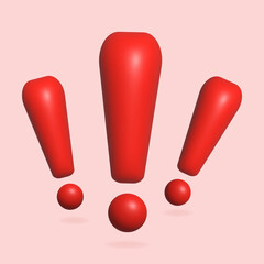 Exclamation red signs. Realistic 3d symbol icon. Vector illustration isolated on white background