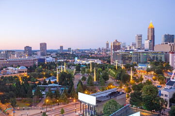 Aerial view of Midtown Atlanta and the Centennial park, Georgia, USA