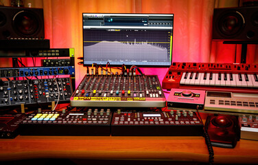 Music studio equipment. Recording room