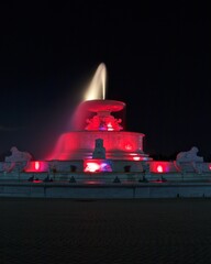 Vertical shot of James Scott Memorial Fountain at night. Belle Isle, Detroit, Michigan, USA.