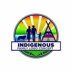 Native American Indigenous Family with Teepee and Dog  © Argo Studio
