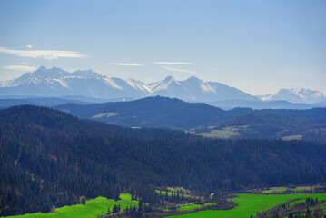 Panorama High Tatras. Beautiful landscape in Osturna village. Amazing mountains. 