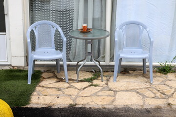 Chair and table in a cafe on the Mediterranean coast