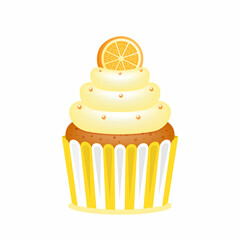 Сupcake with orange. Color vector illustration. Isolated on white background.