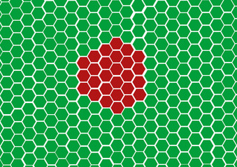 background with hexagons in green and red combination 