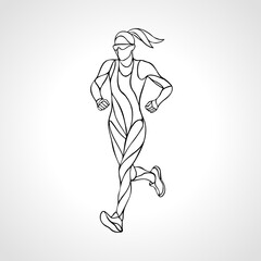 Runner. Abstract outline silhouette of runnig woman