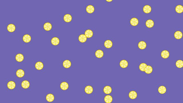 Animation, tropical fruits. Image
of lemon slices in motion. Background.