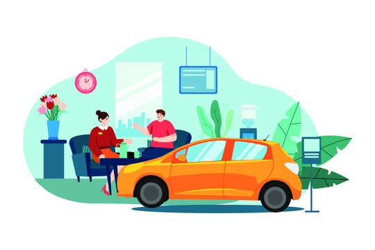 Car Dealership flat illustration concept on white background