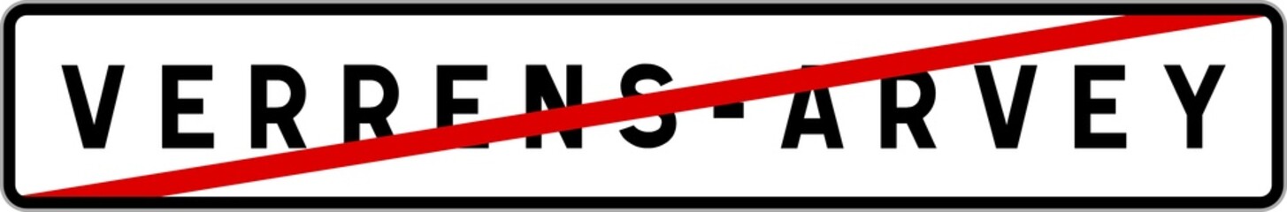 Obraz premium Panneau sortie ville agglomération Verrens-Arvey / Town exit sign Verrens-Arvey