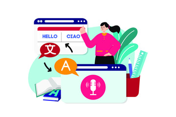 Fototapeta premium Online Education flat illustration concept on white background
