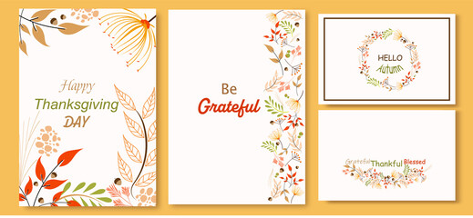 Thanksgiving cards Set, Good for invitation, banner , cover, placard and other graphic design. vector illustration. 