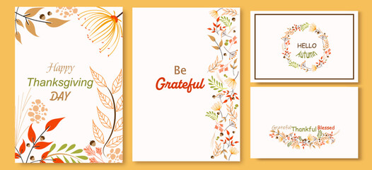Fototapeta na wymiar Thanksgiving cards Set, Good for invitation, banner , cover, placard and other graphic design. vector illustration. 