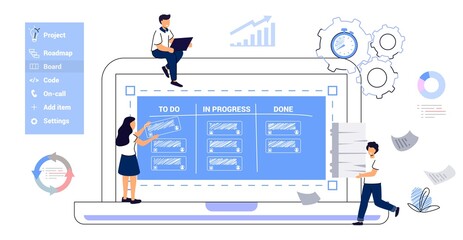Kanban software development outline concept Agile visual project management method Teamwork Project management framework methodology Strategy for precise and effective coding task Vector illustration