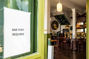 Job advert for Bar Staff on entrance of British public house