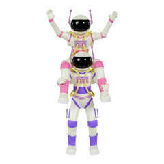 3d illustration of a happy astronaut couple. 3d rendering